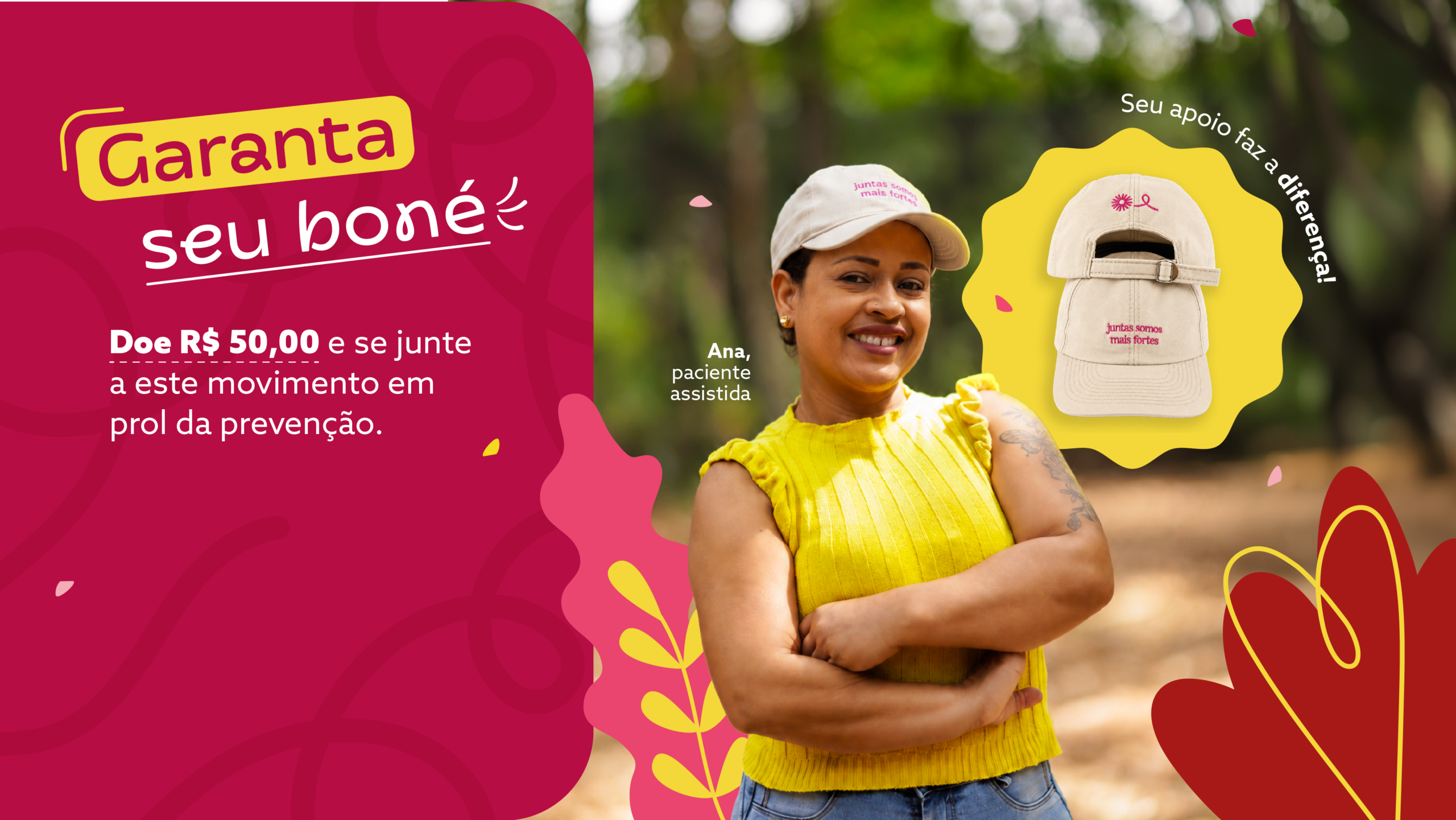 Banner de divulgação do boné Outubro Rosa do Grupo Luta Pela Vida.