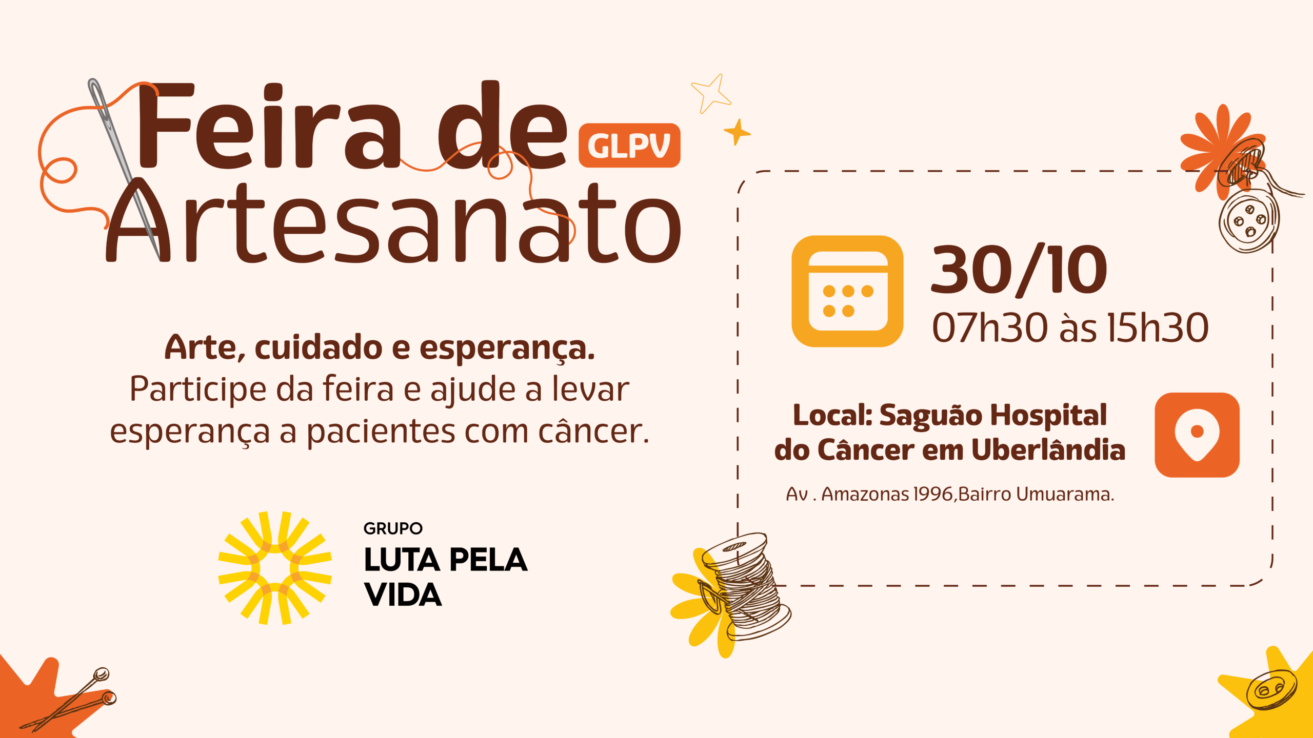 Banner de divulgação da feira artesanato do Grupo Luta Pela Vida de outubro de 2026.