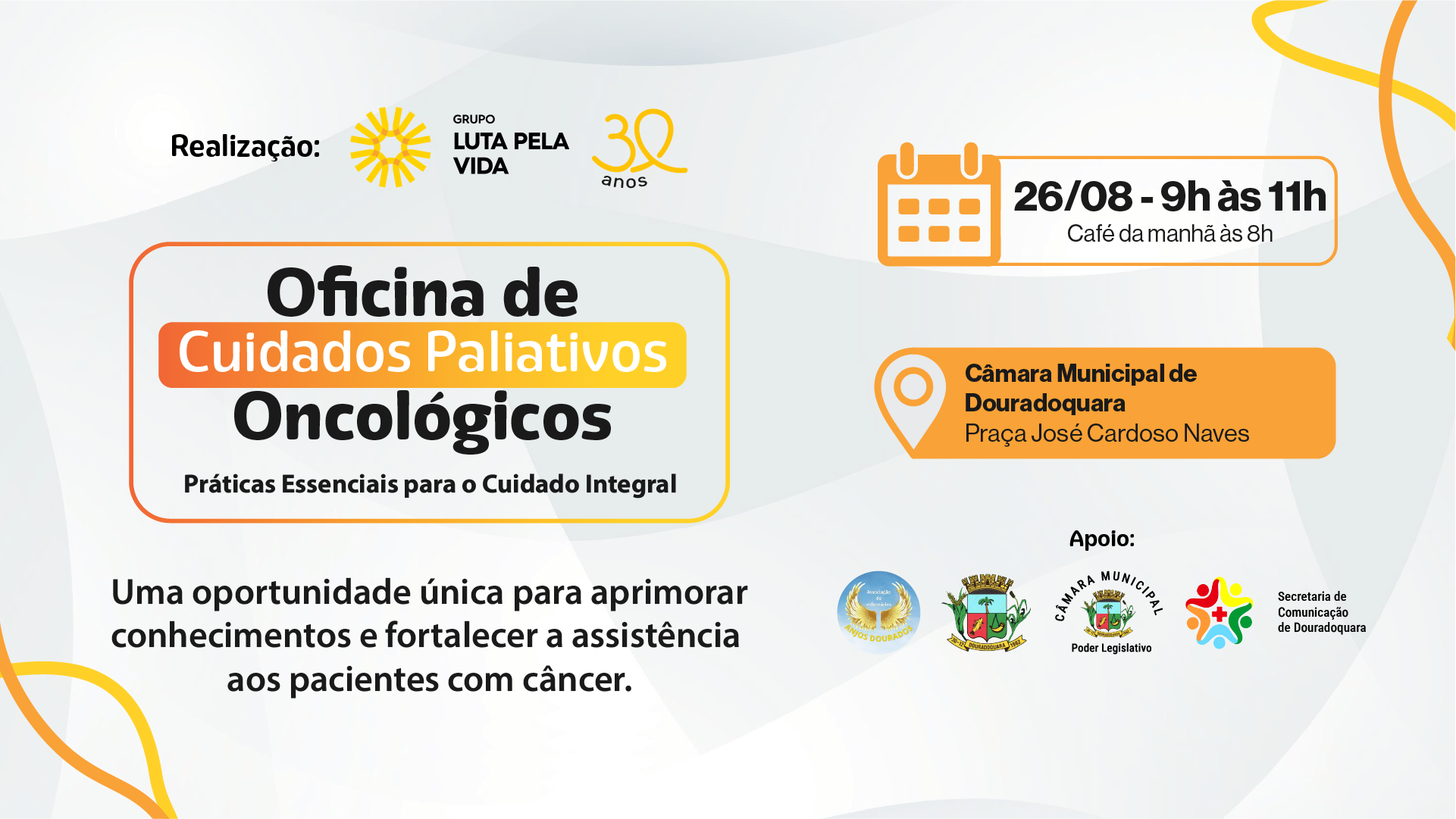 Banner de divulgação da oficina de Cuidados Paliativos em Douradoquara.