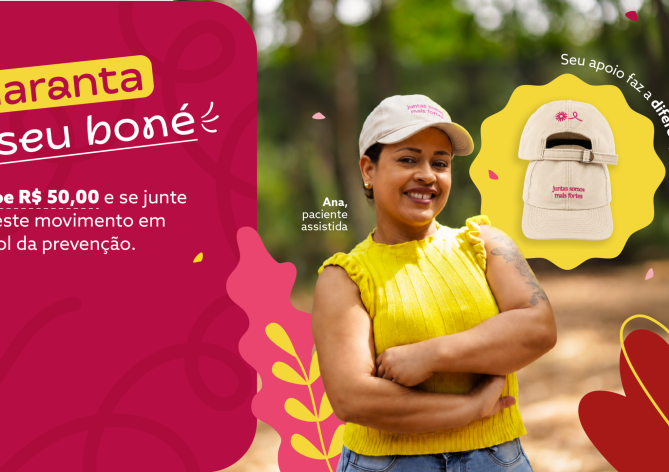 Banner de divulgação do boné Outubro Rosa do Grupo Luta Pela Vida.