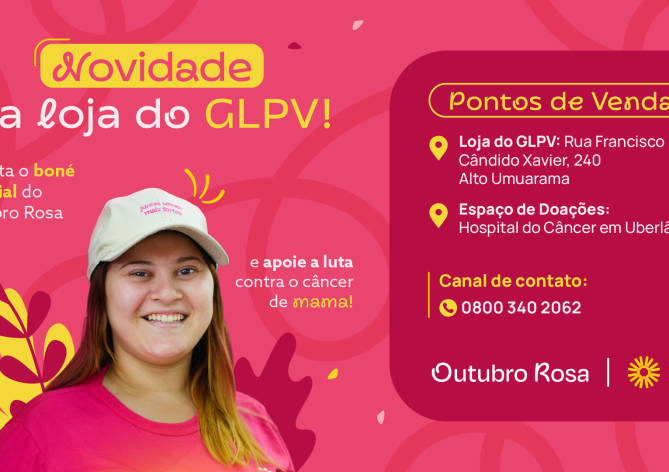 Banner de divulgação do boné Outubro Rosa do Grupo Luta Pela Vida.