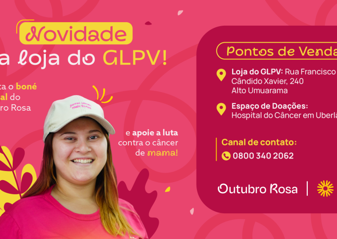 Banner de divulgação do boné Outubro Rosa do Grupo Luta Pela Vida.