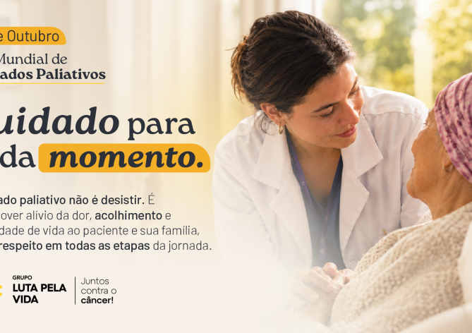 Banner sobre o Dia Mundial dos Cuidados Paliativos, abordagem que olha para o paciente e não para a doença.