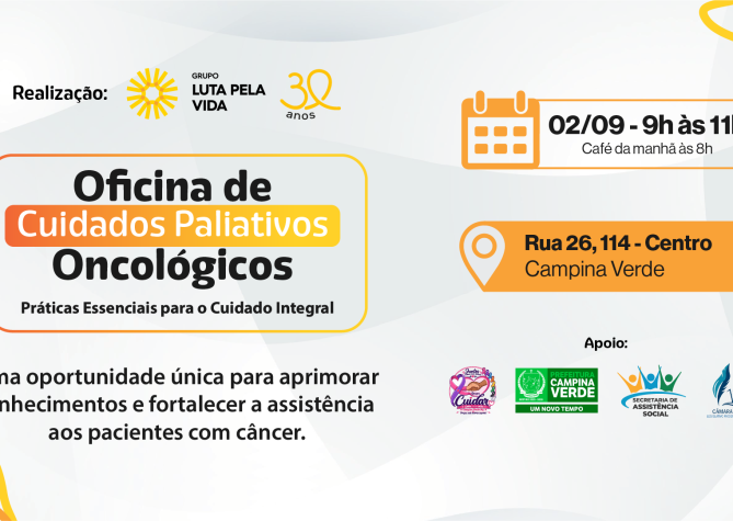 Banner de oficina de cuidados paliativos do GLPV em Campina Verde,