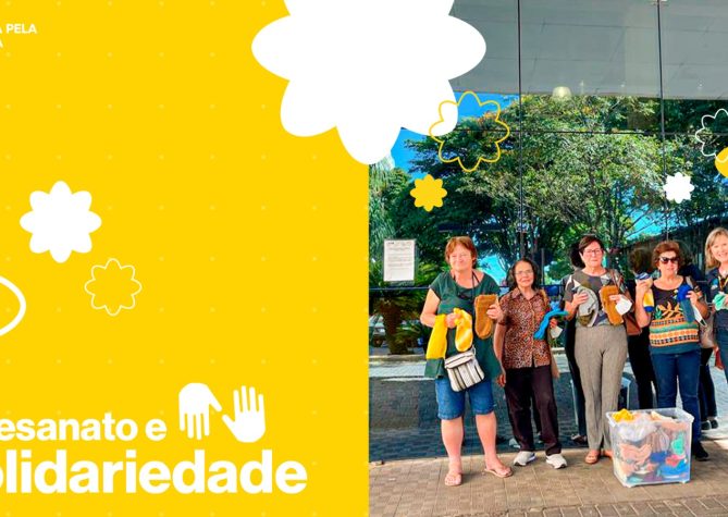 Grupo de artesãs das doação para aquecer os pacientes oncológicos.