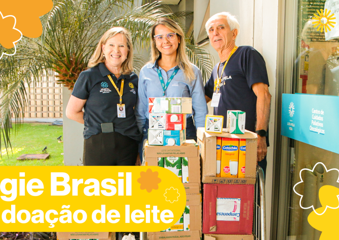 A representante da Engie Brasil, Thais, fez a entrega da doação à diretora social Thaisa e ao presidente Agnaldo.